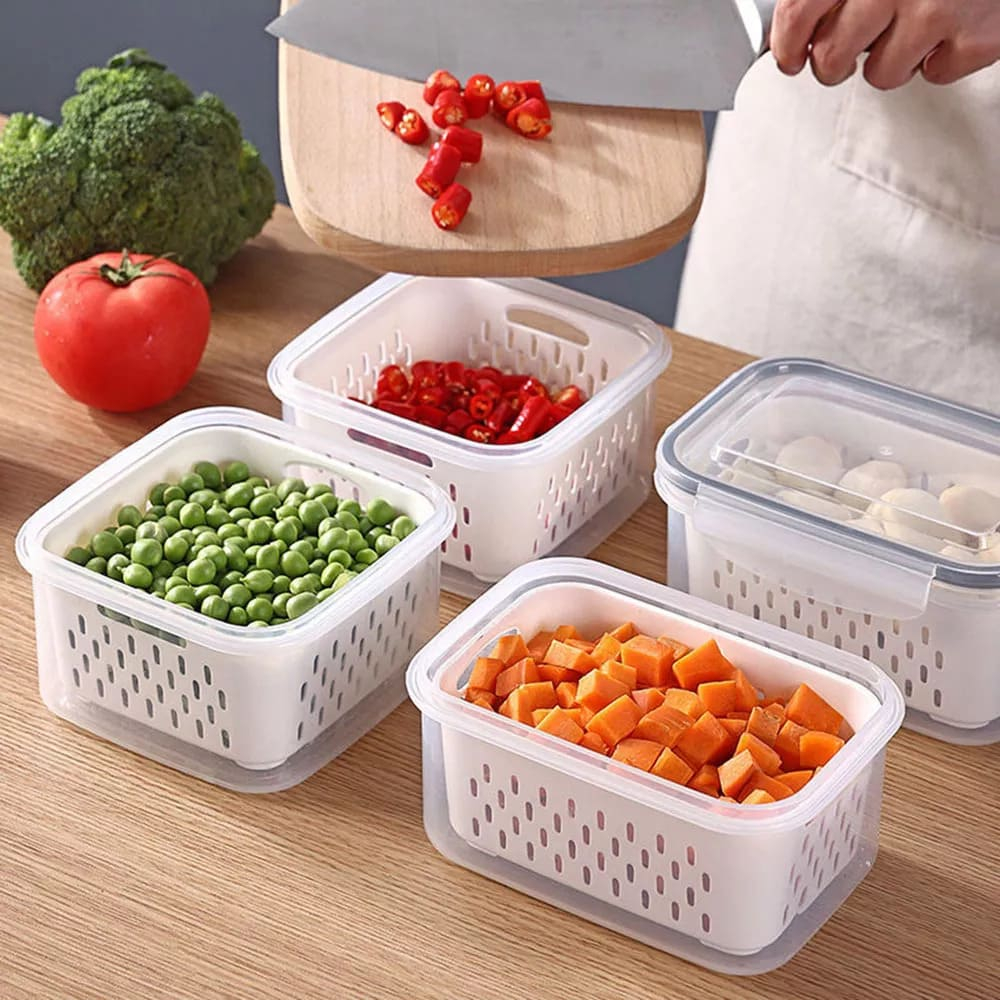 Pote Organizador Hermético com Cesta Geladeira Organizador Alimentos Vegetais Cozinha Moderna