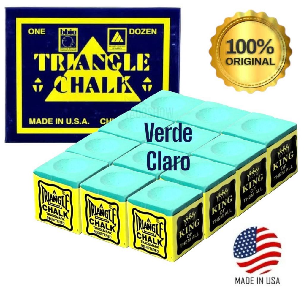 12 Giz de Sinuca Triangle King Original Importado Verde Azul para Taco Sola de Couro Bilhar Snooker