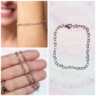 Pulseira de corrente Coração aço inox cirúrgico elos corações prata moda feminina delicada em Oferta na Shopee