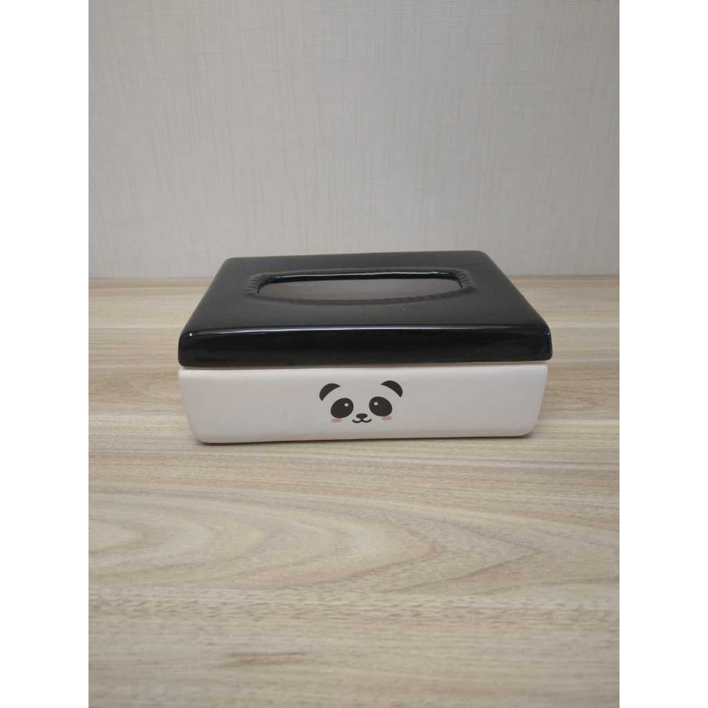 Caixa Porta Lenço Umedecido Porcelana para Kit Higiene Bebe ou Banheiro Rostinho de Urso Panda