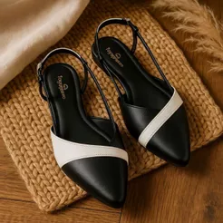 Sapatilha Bico Fino Slingback Branca e Preta Confortável Fashion Macia Elegante Macia Flexível gel