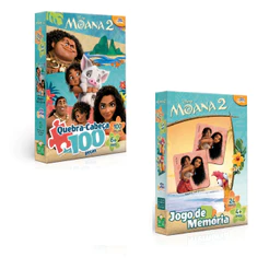 Kit Jogo da Memória & Quebra Cabeça 100 Peças Moana 2 - Toyster 8080/8079
