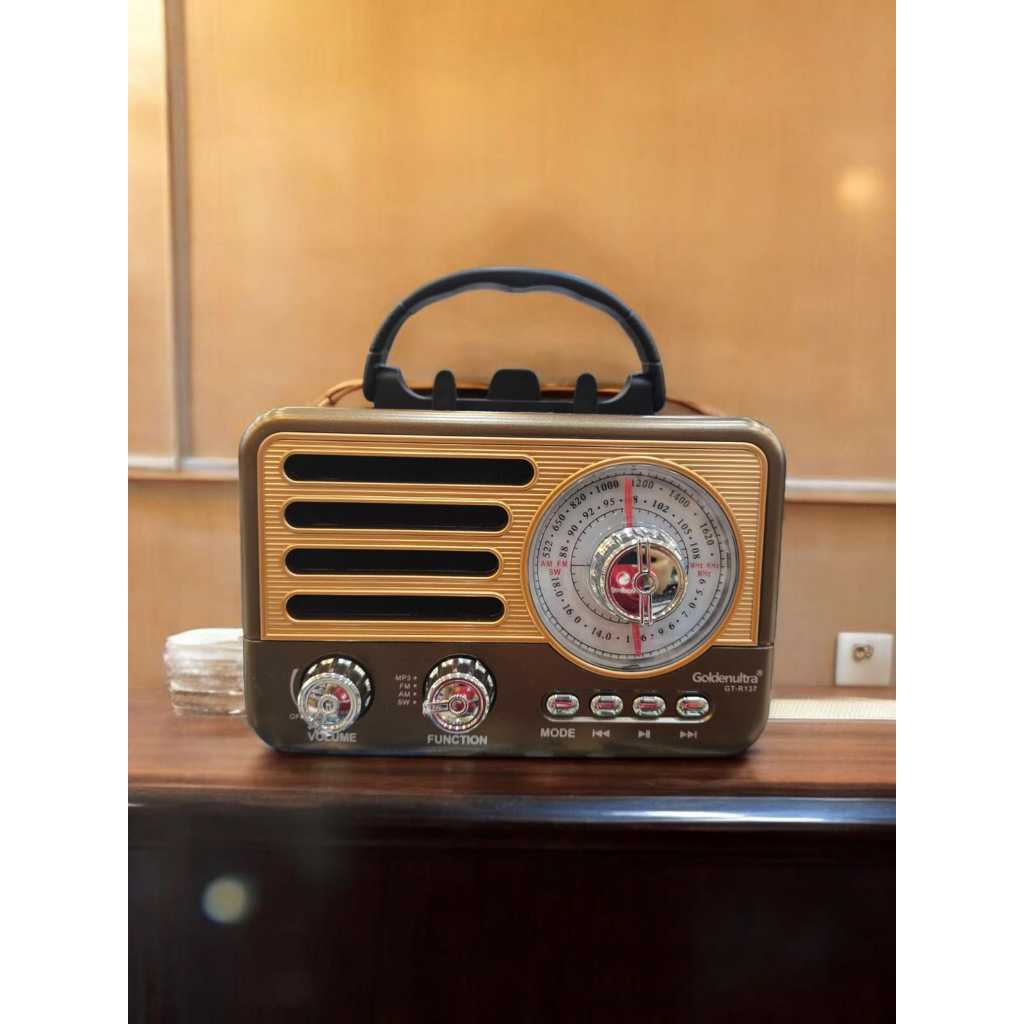 Rádio Retrô Bluetooth AM/FM/SW  Recarregável Portátil Com Cartão TF E Com Lanterna