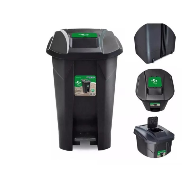 LIXEIRA GRANDE CLICK 120L PRETA C/ RODA E PEDAL COZINHA AREA EXTERNA em Oferta na Shopee