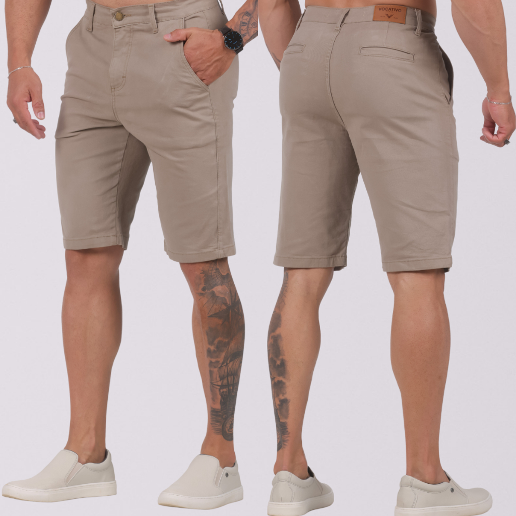 Bermuda Masculina Brim Sarja Sport Fino, Bolso Embutido em Oferta na Shopee