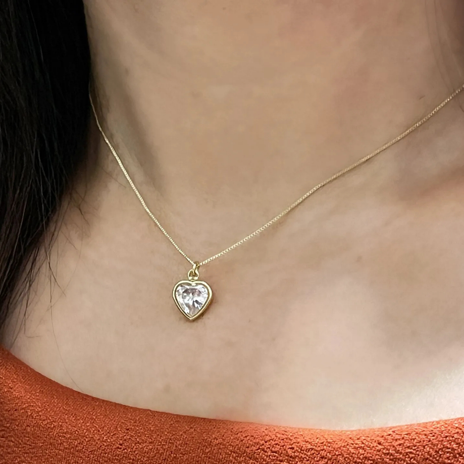 Colar ponto de luz coração, corrente joia zirconia em Oferta na Shopee