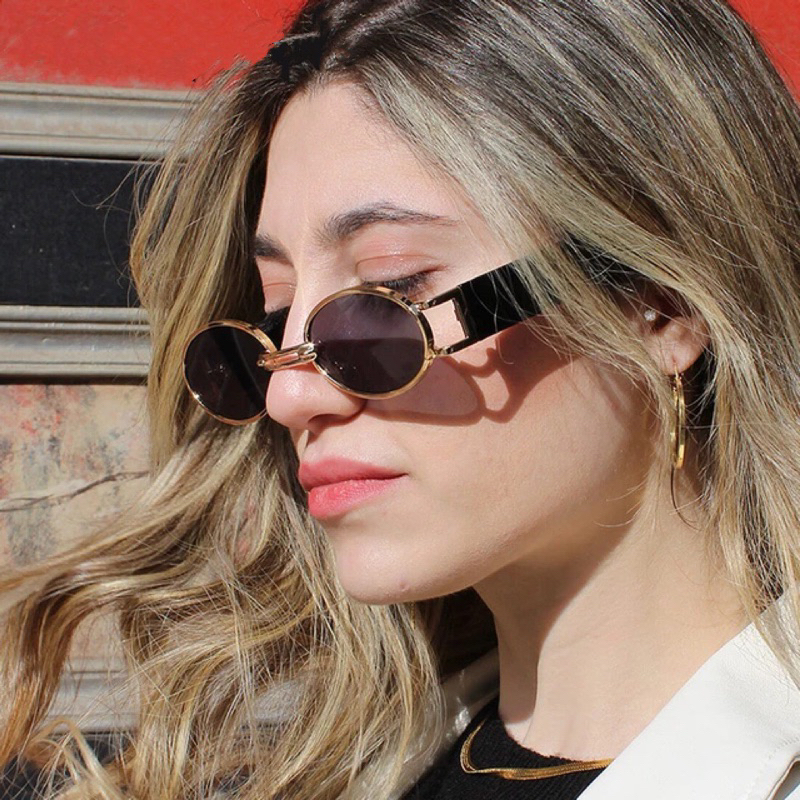 Óculos de sol ovais de metal 2025 novos óculos de sol em Oferta na Shopee