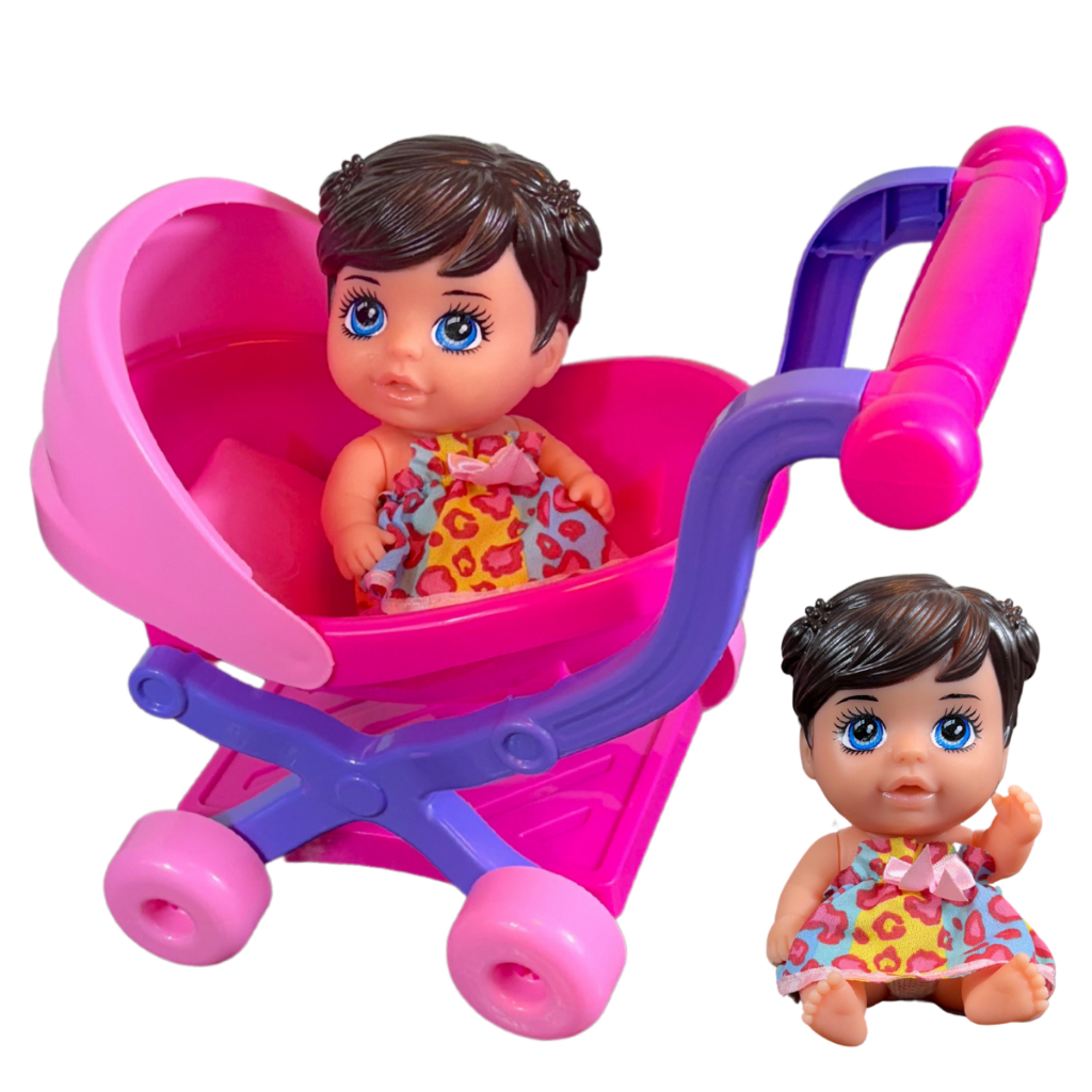 Boneca + Carrinho Passeio Brinquedo Interativo Infantil Menina Presente Criativo Bebê Acessório Divertido