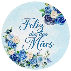 Capa Painel Redondo Decoração Dia das Mães Floral Azul em tecido 1,50m com Elástico para Festas