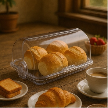 Porta Pão Cristal Armazenador Com Tampa Articulável Profissional Para Pães Bolos Mesa 30x2...