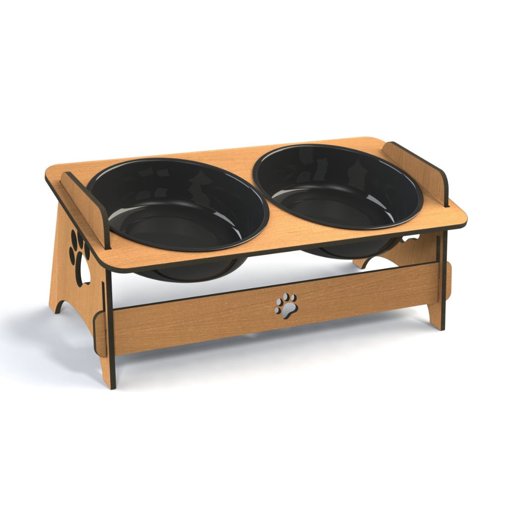 Comedouro e Bebedouro Para Cachorros e Gatos Em MDF Elevado Com 2 Tigelas Várias Cores