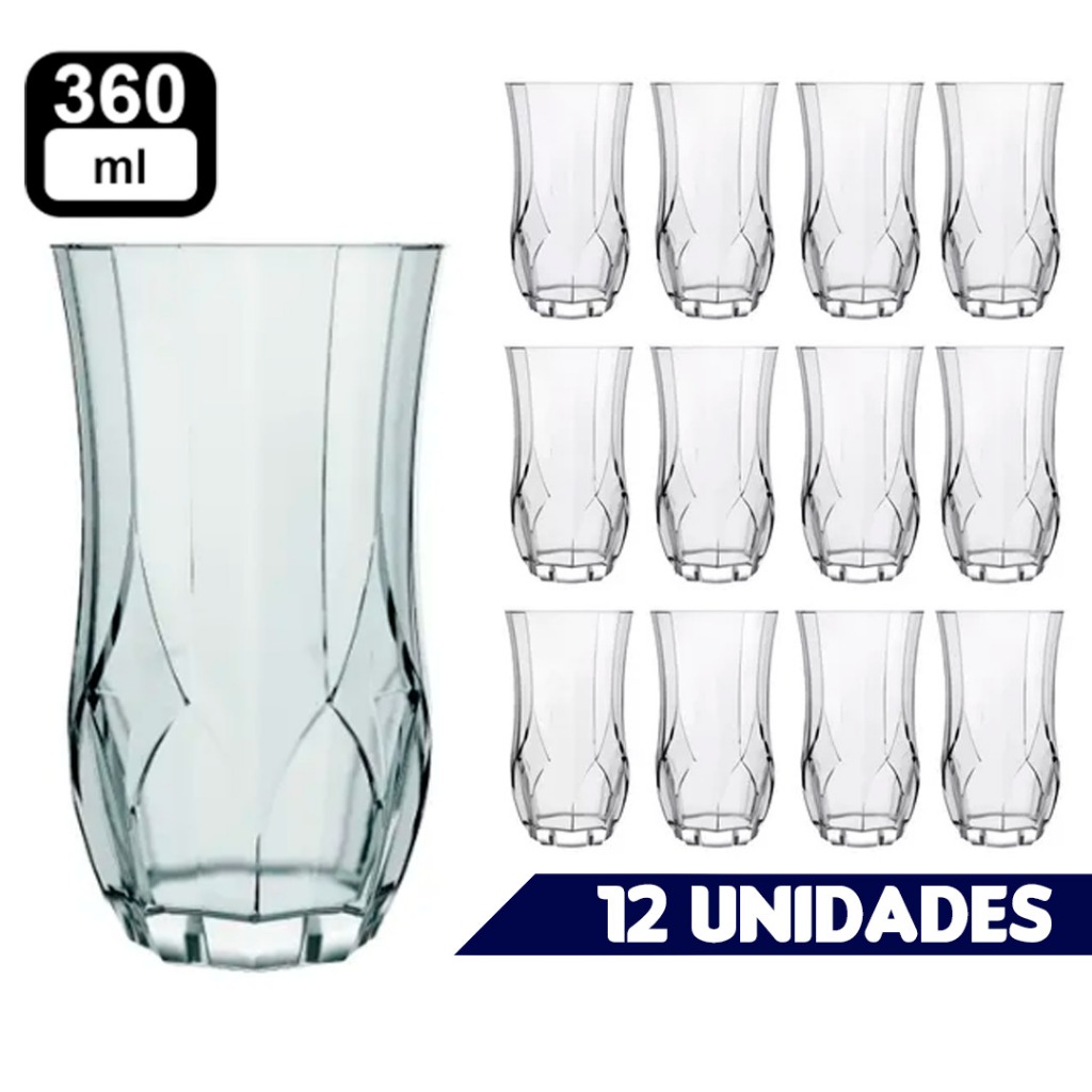 Kit 12 Copos Chiques Opera Long Drink 360ml vidro cristalino Licor drink suco - Nadir Figu...
