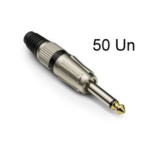 kit 50 Conector P10 Mono Metal Prata - Linha Profissional