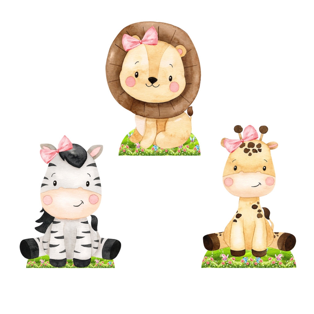 Kit 3 Totens Display MDF Adesivado Safari Rosa Menina 25cm em Oferta na Shopee