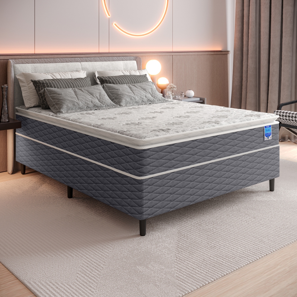 Cama Box Casal Molas Ensacadas e Espuma D26 com Pillow Top 138x188x62 Cinza Umaflex em Oferta na Shopee