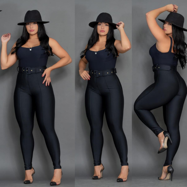 Calça Skinny Grosso Legging Feminina Com Cinto, Cintura Alta Suplex Power Malha
