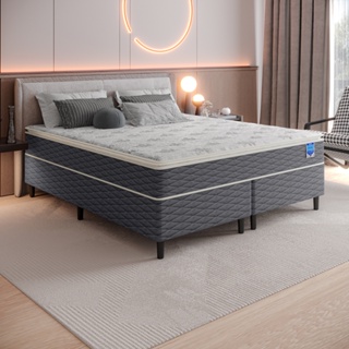 Cama Box King Molas Ensacadas e Espuma D26 com Pillow Top 193x203x64 Cinza Umaflex em Oferta na Shopee