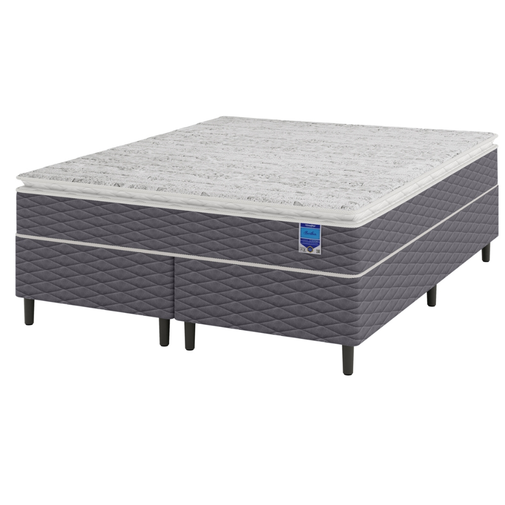 Cama Box King Cinza E Colchão King Molas Ensacadas Individualmente 193x203x64 Pillow Top Bertha Umaflex - Home & Living