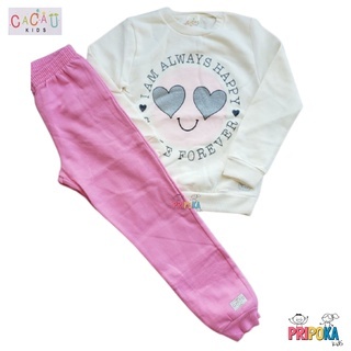 [[Tam.6 e 10] Conjunto Infantil Longo em Moletom Flanelado Menina Cacau Kids Estampado  - Ref 1457W