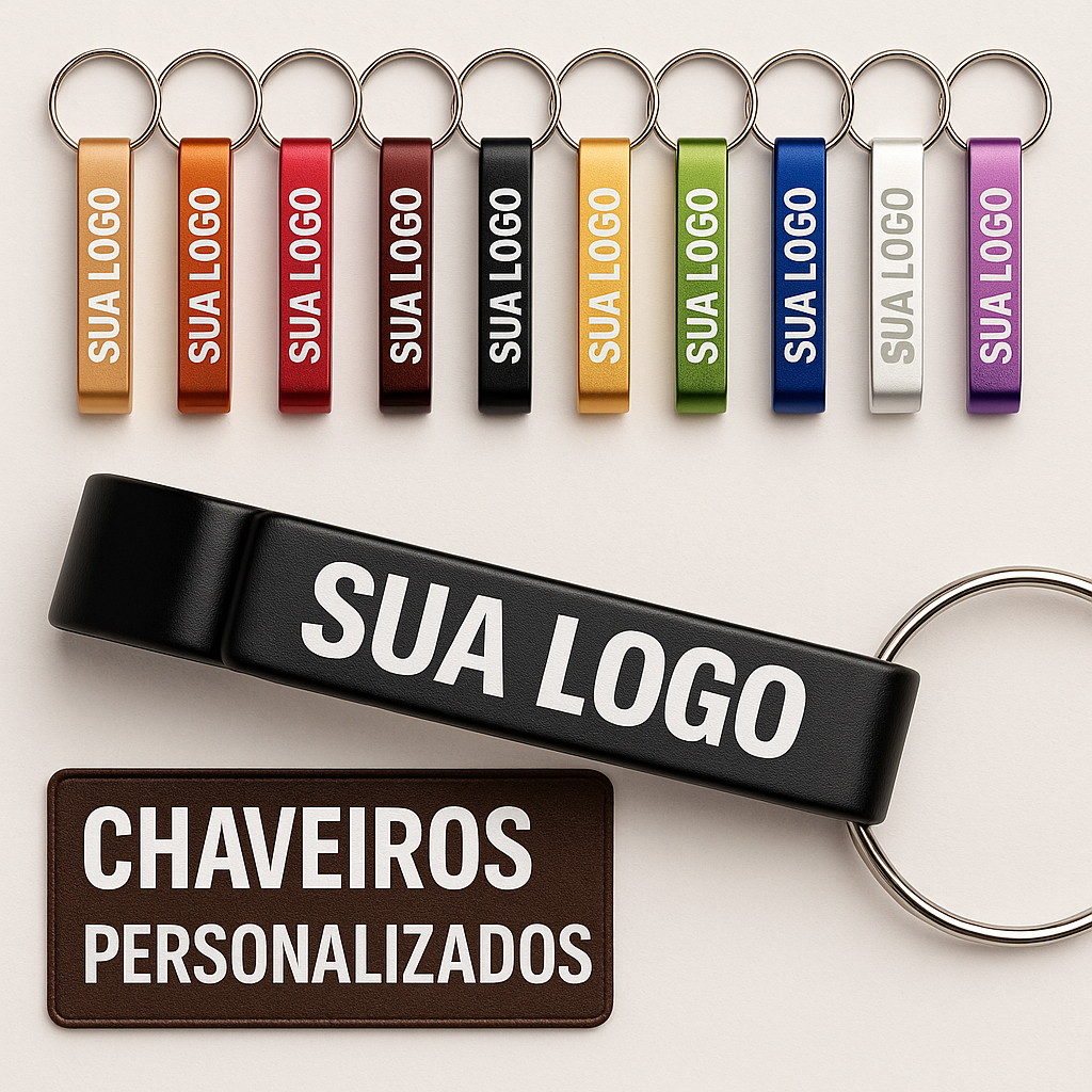 Kit 20 Chaveiro Abridor de Garrafa Personalizado Logo Nome Pe de Galinha Envio Imediato