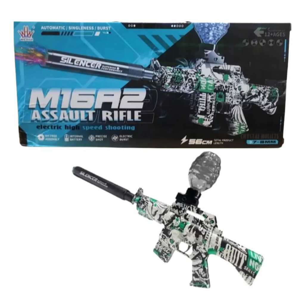 Metralhadora Automática M16a2 Elétrica Bolinha Gel Infantil com Silenciador Brinquedo Menino