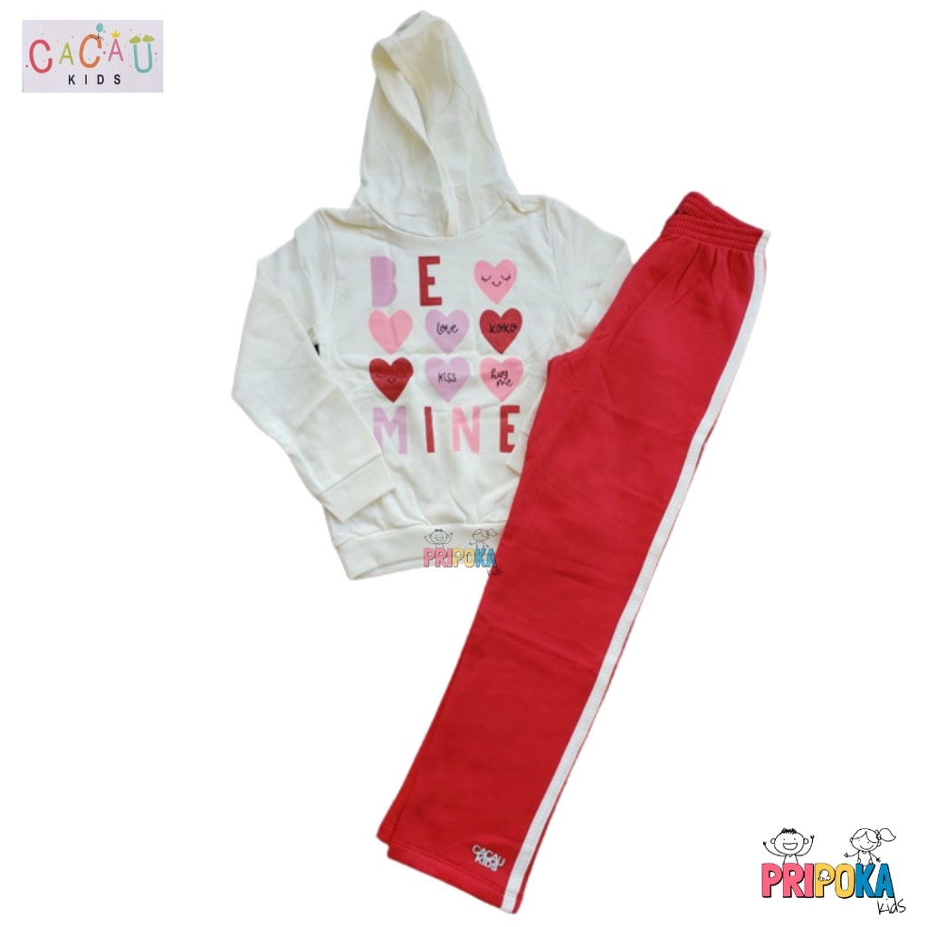 [[Tam.8] Conjunto Infantil Longo em Moletom Flanelado Menina Cacau Kids Estampado Off-White/vermelho - Ref 1434P