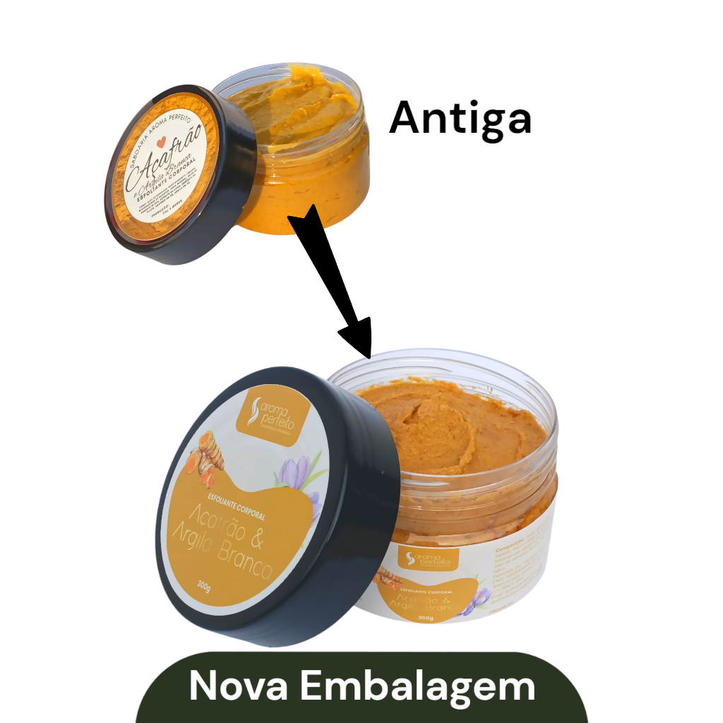 Kit Esfoliante Corporal 1 Açafrão com argila branca e 1 Rosa Mosqueta 300g cada para uma pele macia