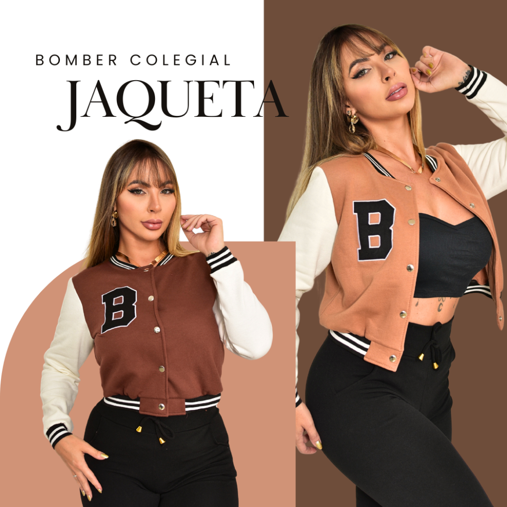 Jaqueta bomber feminina moletom blusa de frio feminino estilo colegial elegante moda inverno blogueira