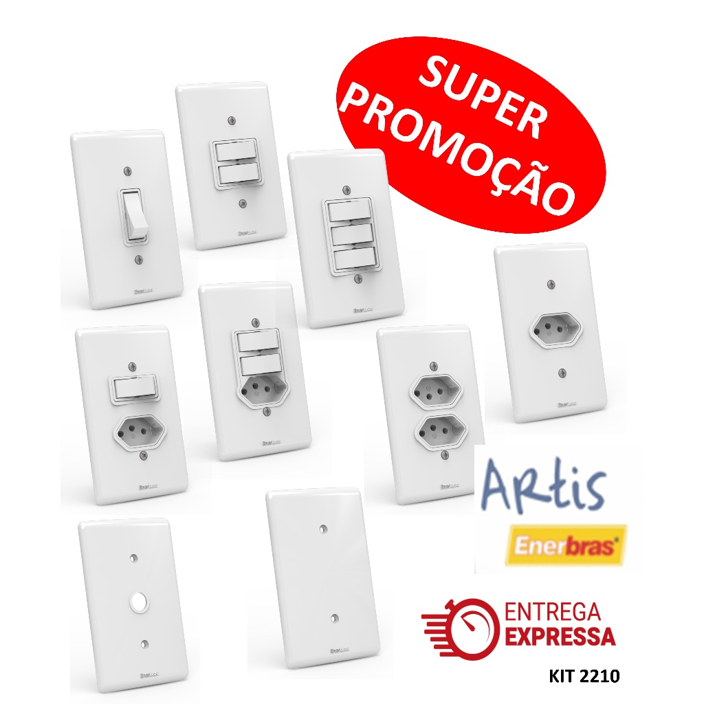 TECLA SIMPLES, TECLA DUPLA, TOMADA SIMPLES, TOMADA DUPLA, TAMPA 2X2, TAMPA 4X4 - LINHA ARTIS - ENERBRAS