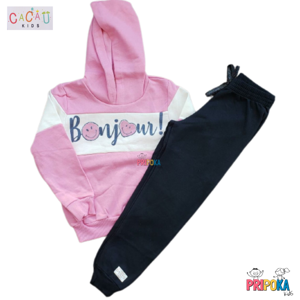 [[Tam 4 e 10] Conjunto Infantil Longo em Moletom Flanelado Menina Cacau Kids Estampado Rosa - Ref 1441R