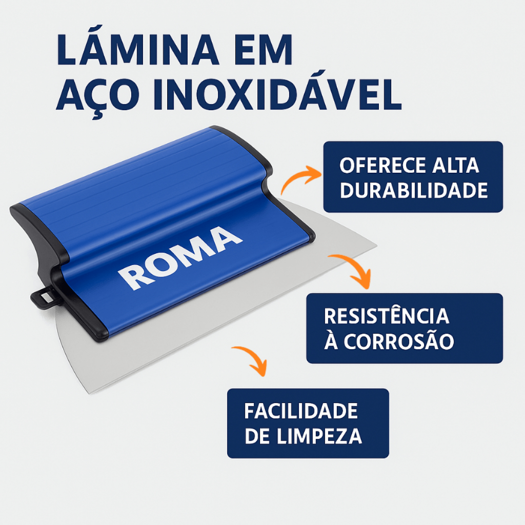 Desempenadeira Berox Inox Pro Roma Aço Inox Lâmina Substituível e Cabo Ergonômico para Massa Corrida