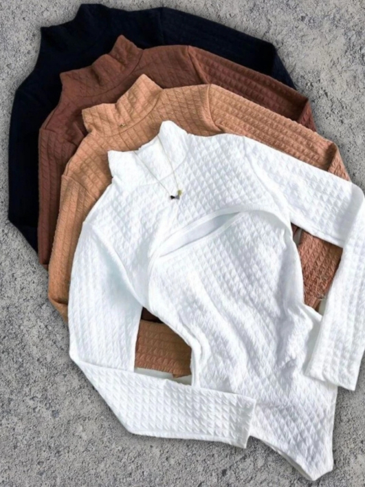 Body Feminino Manga Longa Bubble Gola Alta Com Decote Outono/Inverno
