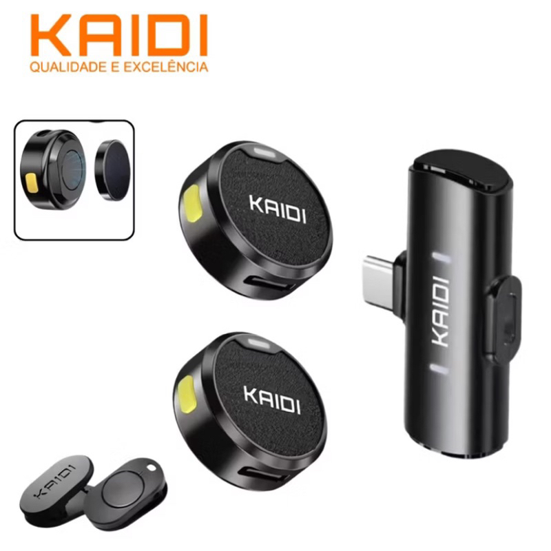 Microfone de lapela duplo redondo magnético Kaidi Para IPhones Entrada Lingthing