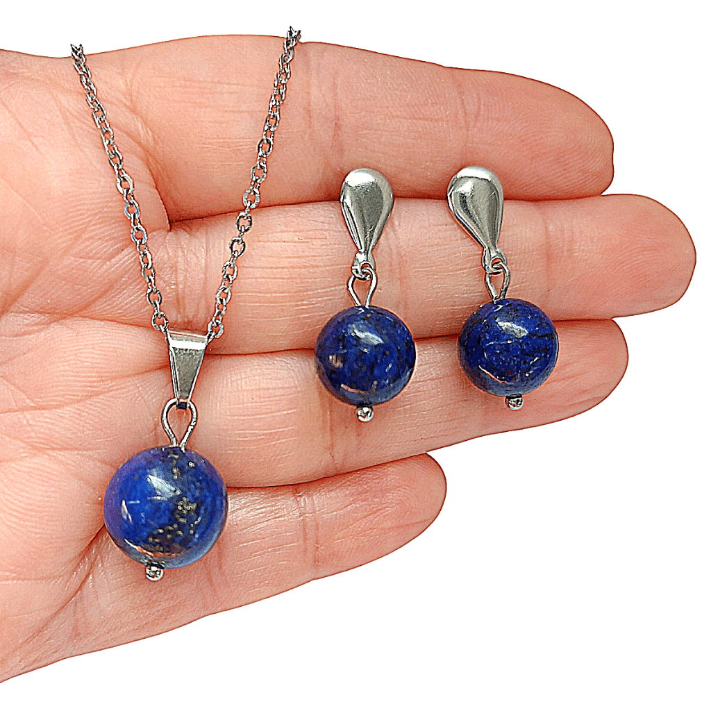 Conjunto Colar+brinco Pedra Natural E Aço Cirúrgico Várias Opções em Oferta na Shopee