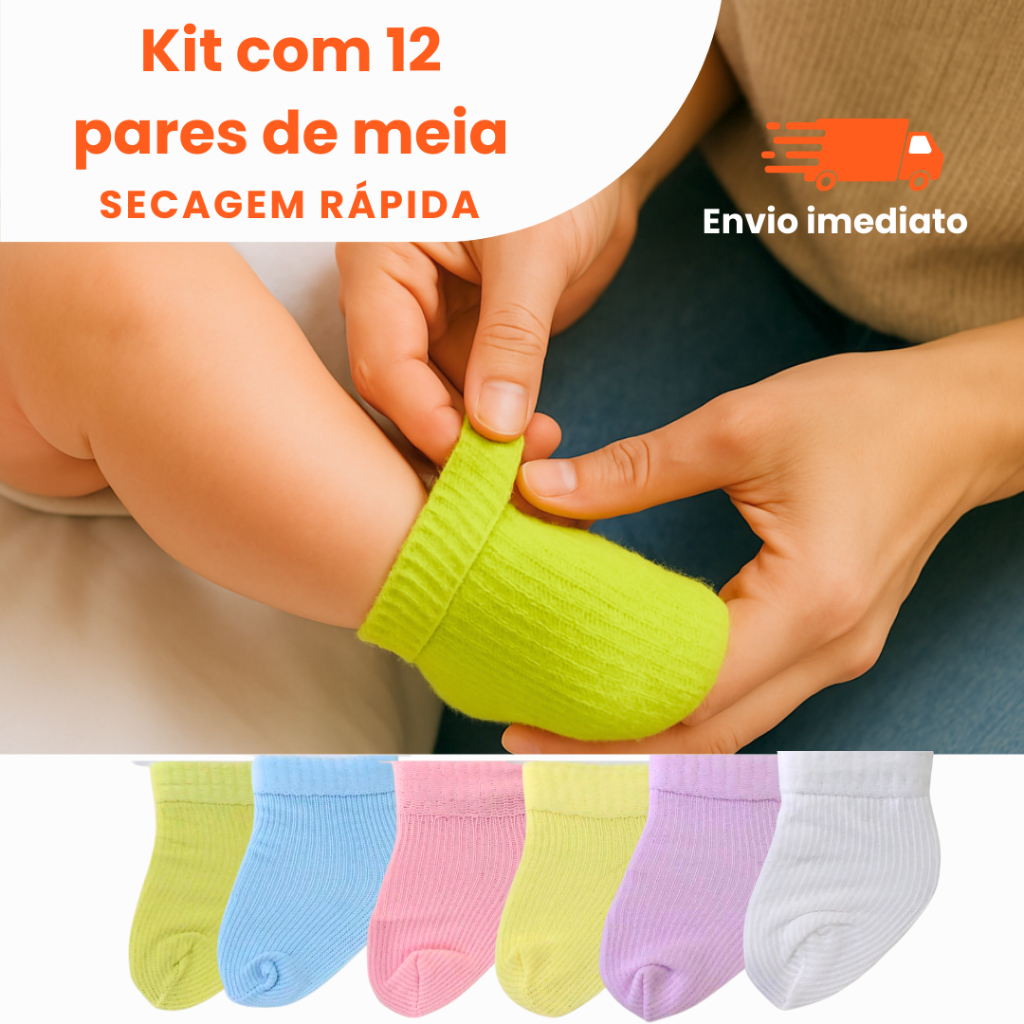 Kit com 12 Par de Meia para Bebê Recém Nascido - saída de maternidade Sortidas - 0 a 06 me...