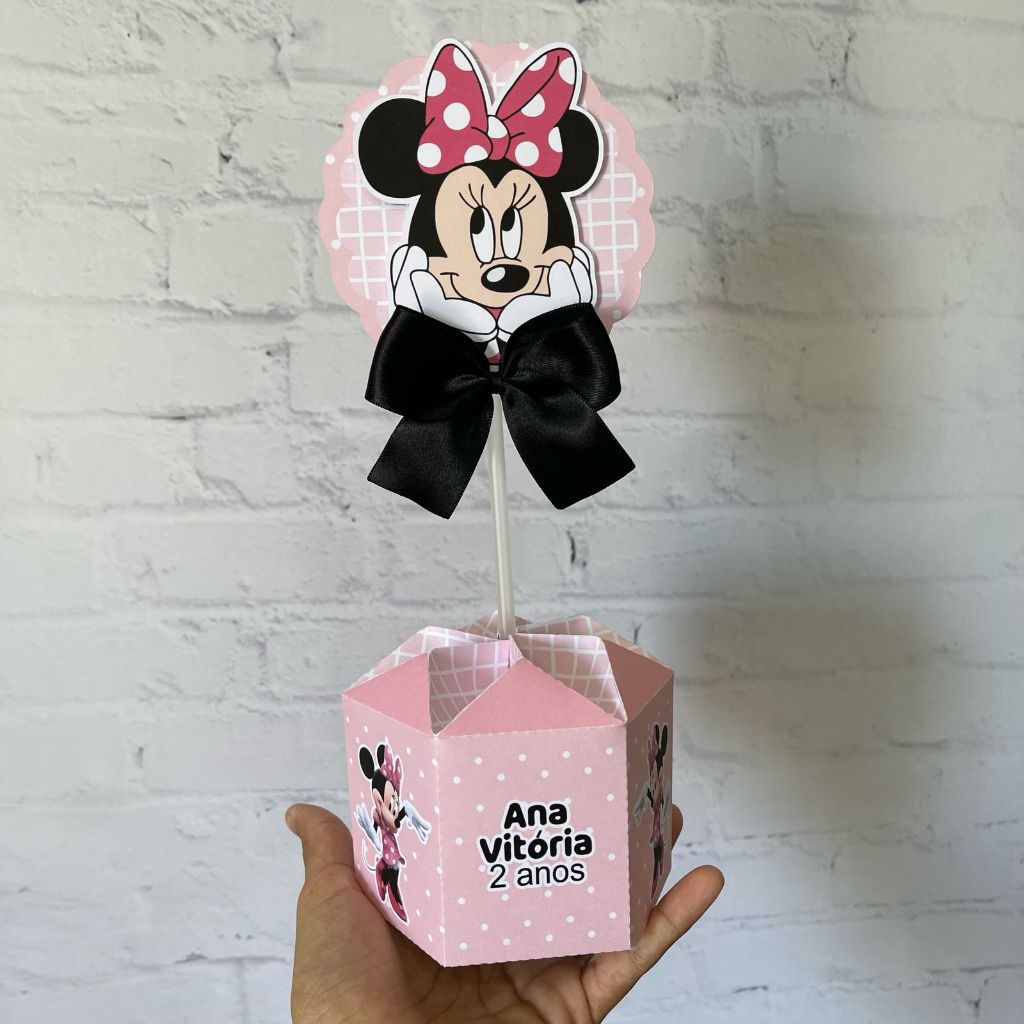 Centro de mesa Minnie Rosa- PEGUE E MONTE - Arranjo de mesa Minnie - Lembrancinha de mesa Minnie