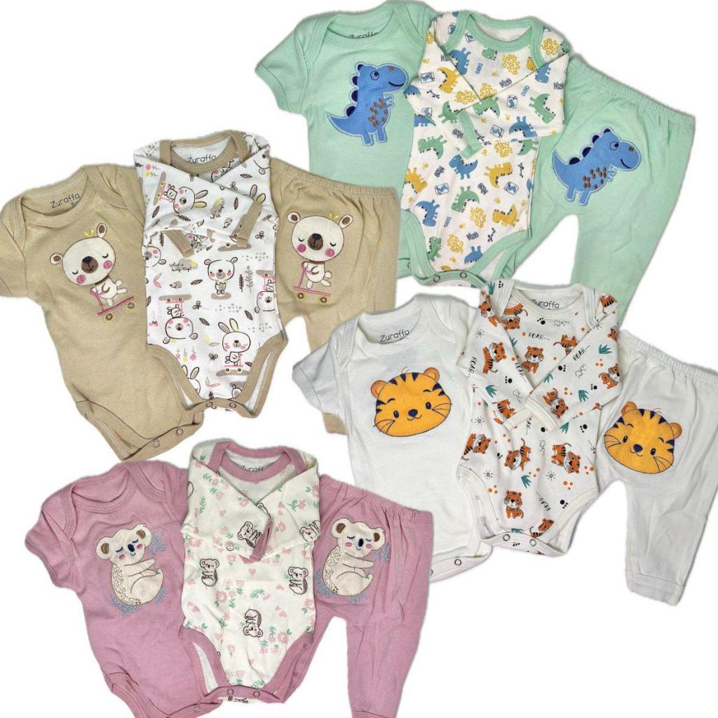 Kit 3 Peças Body Infantil Manga Longa e Curta c/ Calça Bordada no Bumbum 100% Algodão Body para bebe
