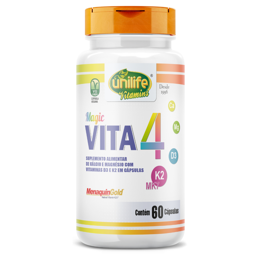 Vita 4 Unilife Vitamina K2 Mk7 + Cálcio + Magnésio + Vitamina D3 (60 Cápsulas) MenaquinGold