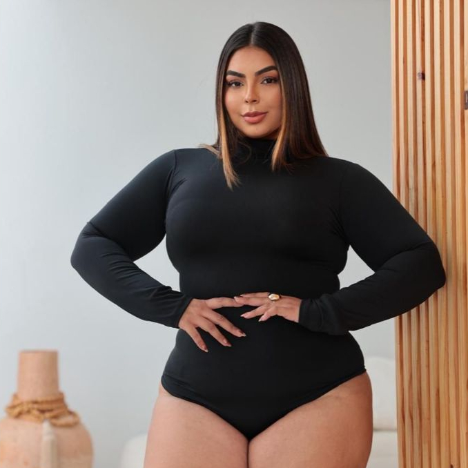 Body Feminino Manga Longa Gola Alta Plus Size Até o 50 Suplex Premium Essencial Inverno