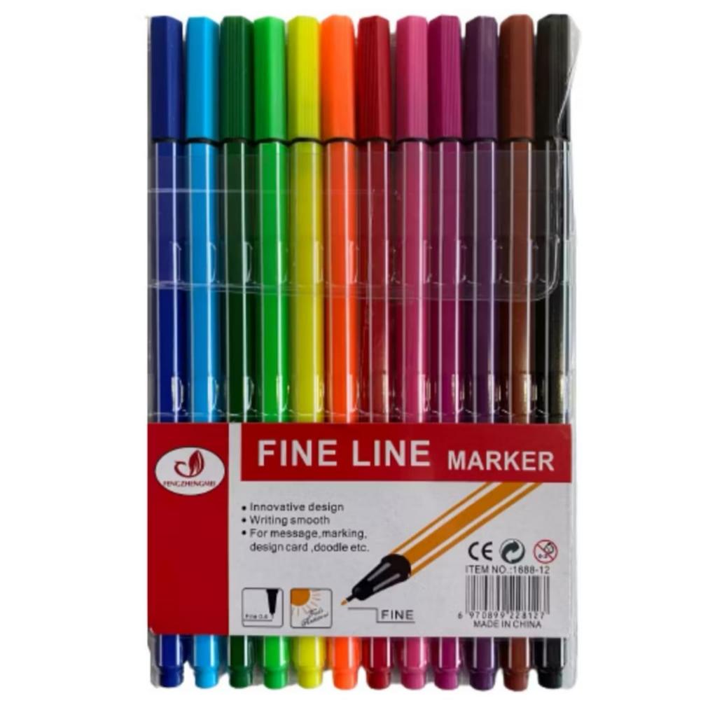 Kit 12 Cores 0.04 Fine Line Ponta Fina Coloridas Alta Definição, Material Escolar.