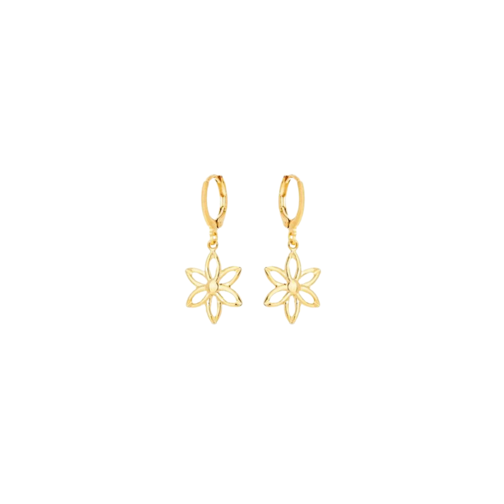 ALINE SEMIJOIAS Brinco Argola Flor de Jasmim 🌸 Vazada (15x29mm) SemiJoia Banhada a Ouro