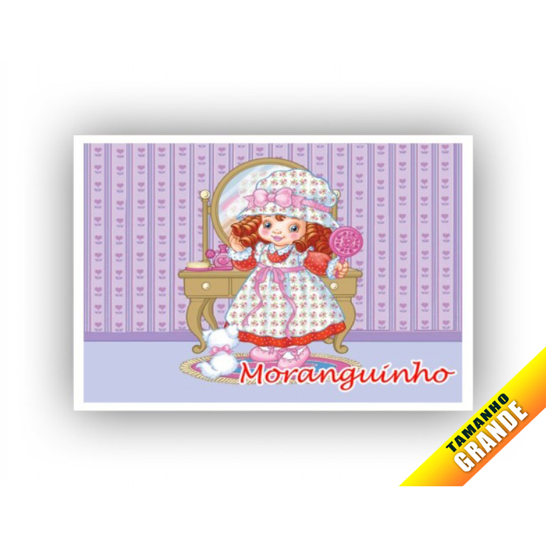 Papel arroz Boneca Moranguinho para bolo Grande 30x40cm + 4 Faixas Lateral