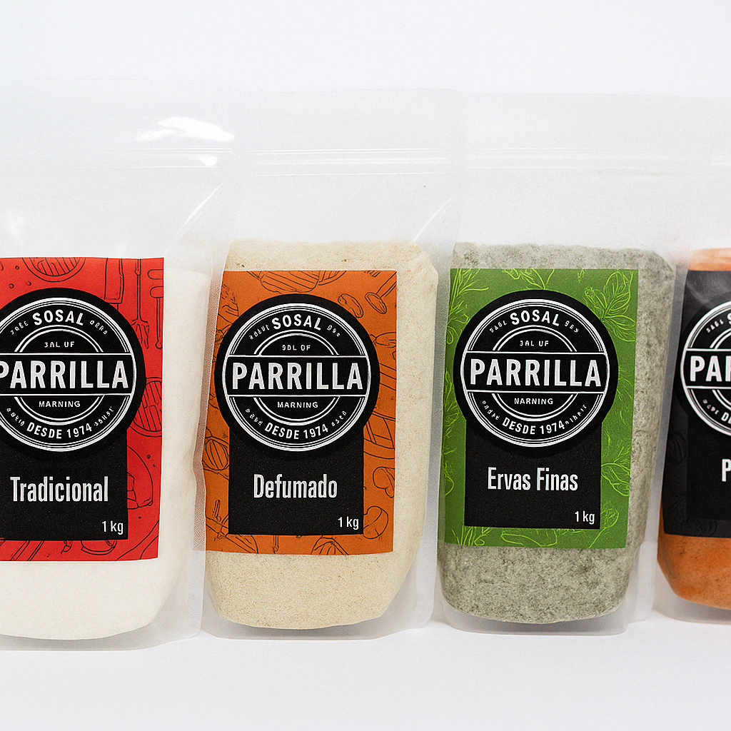 Sal de Parrilla ORIGINAL 1kg –  Vários Sabores Sal Marinho Premium para Churrasco Defumado Pimenta