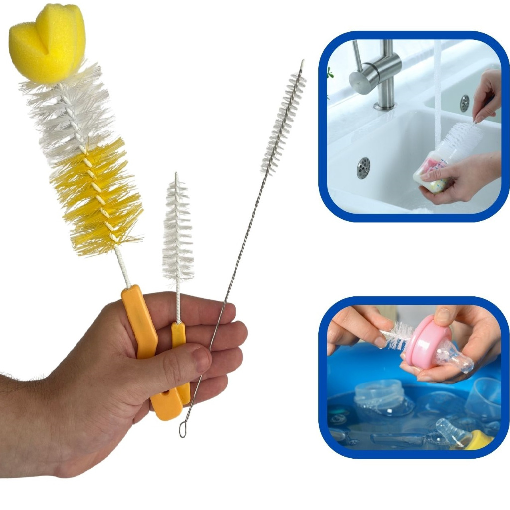 Kit 3 Escovas Para Lavar Louça Garrafa Copo Mamadeira Canudo e Bico Espessuras Fina Média e Grossa em Oferta na Shopee
