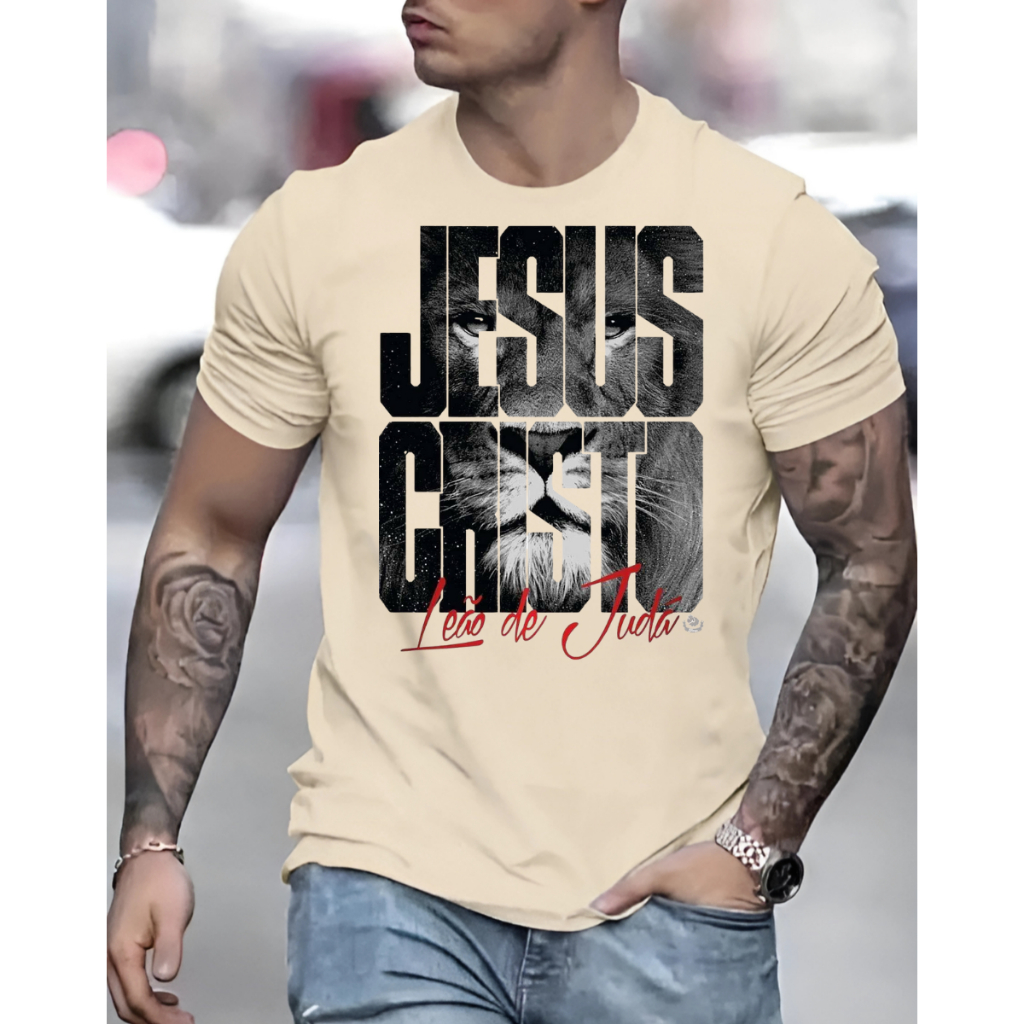 Camiseta Masculina Jesus Leao De Juda Camisa T-Shirt Camisa 100% Algodão StreetWear em Oferta na Shopee