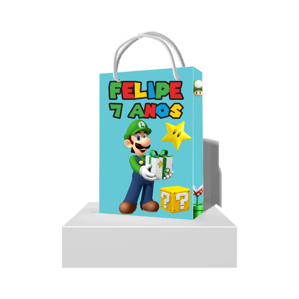 Sacolinha Personalizada Super Mario Luigi - Sacolinha Surpresa para Lembrancinha Super Mario Luigi