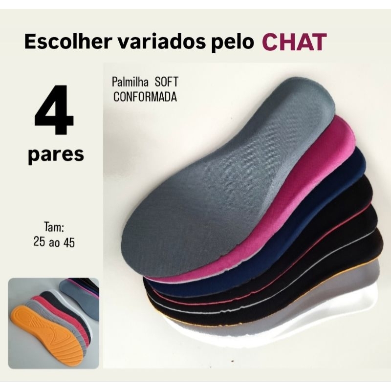 3 PARES PALMILHA CONFORTAVEL SOFT, 25 AO 45 P/TÊNIS  MASC E FEM,SAPATO,BOTA,CHUT,PALMILHA ORTOPEDICA