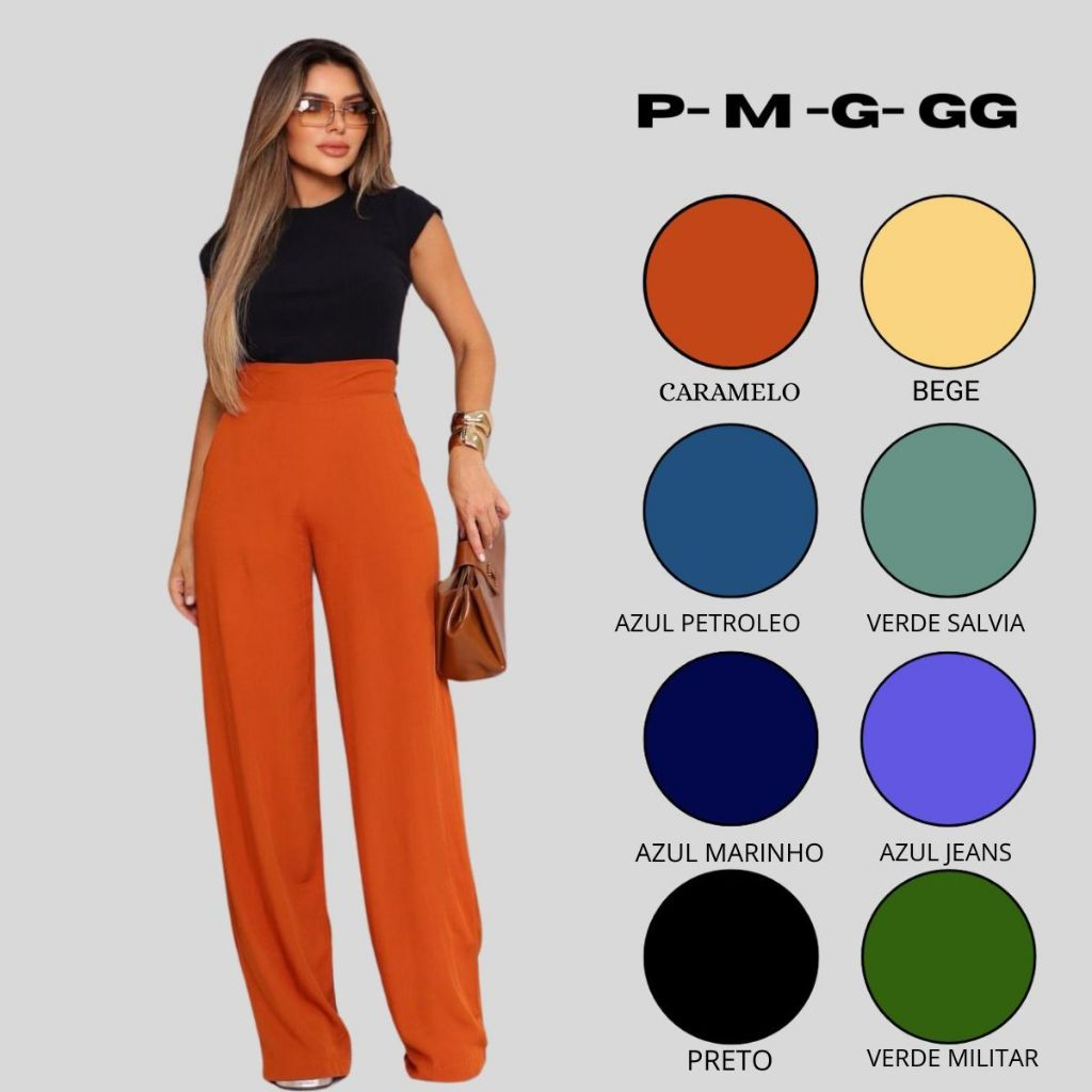 CALÇA PANTALONA SOCIAL FEMININA TEÇIDO VISCOLINHO FORRADO BOLSOS em Oferta na Shopee