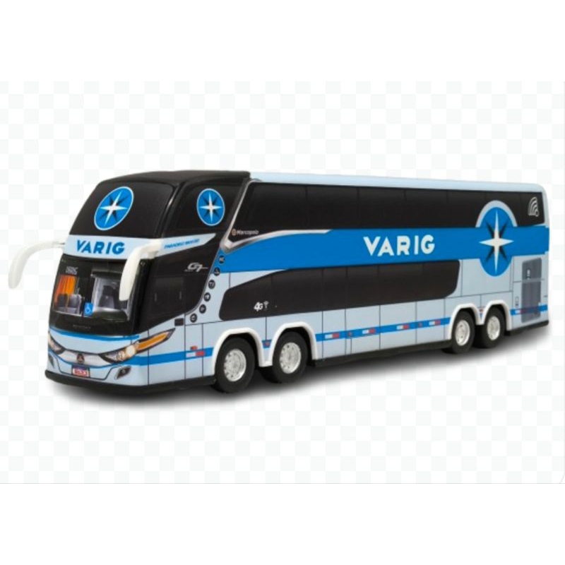 Miniatura de ônibus personalizada Varig Brasil, pintura antiga modelo Marcopolo Paradiso G7 DD colecionável 30 cm.