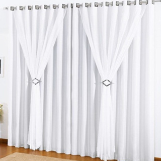 Cortina Luxo Voil com Forro em Microfibra Varios Tamanhos Cores Branca ou Palha em Oferta na Shopee